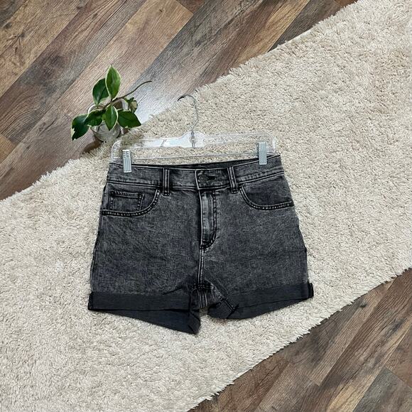 Express Size 4 Gray Black Acid Wash Mid Rise Shortie Denim Shorts - Picture 1 of 5